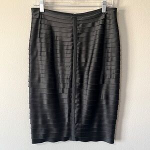 TADASHI SHOJI Black Satin Tiered Shutter Pleated Pencil Skirt Size 10 Vintage